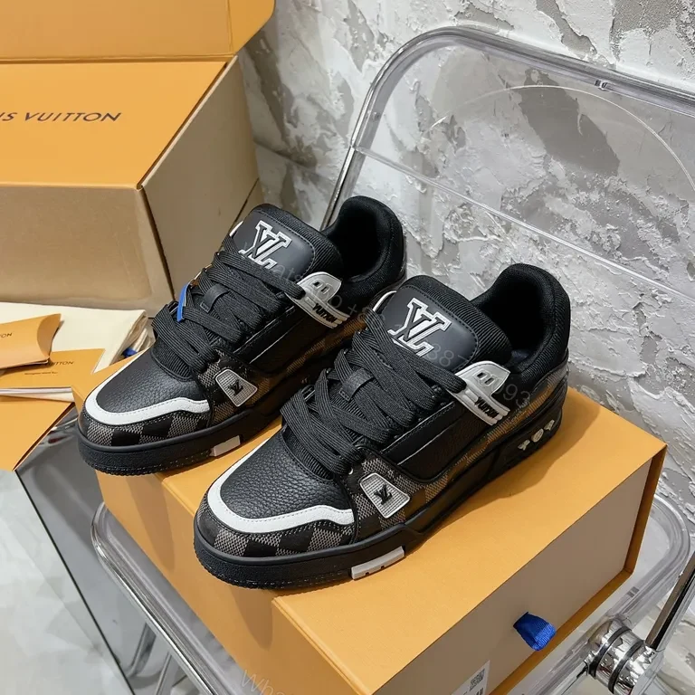Checkerboard Leather Sneaker: Luxury Casual Luxury, LV-Inspired Black/White Shoes — view 1