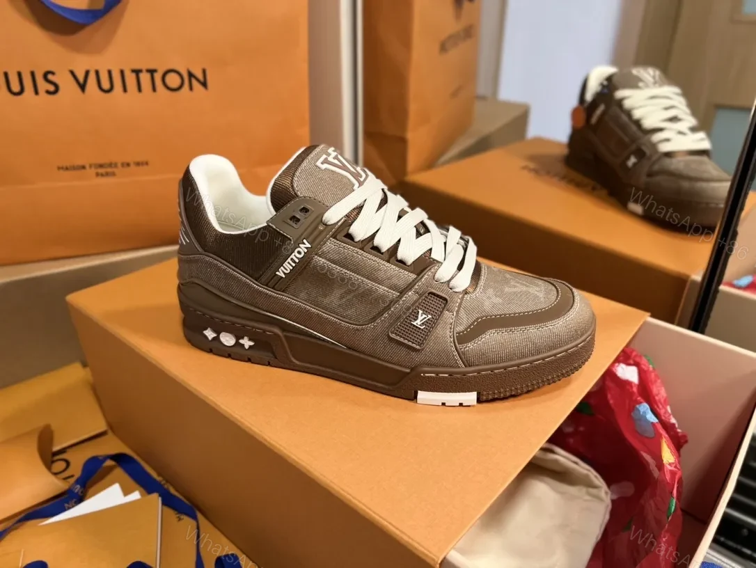 View 4 of Brown Leather-Trim Sneaker: Modern Luxury Comfort Footwear
