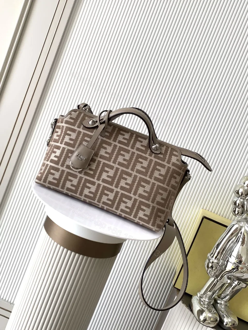 Taupe Patterned Satchel: Structured Luxury Bag, Everyday Chic — view 1