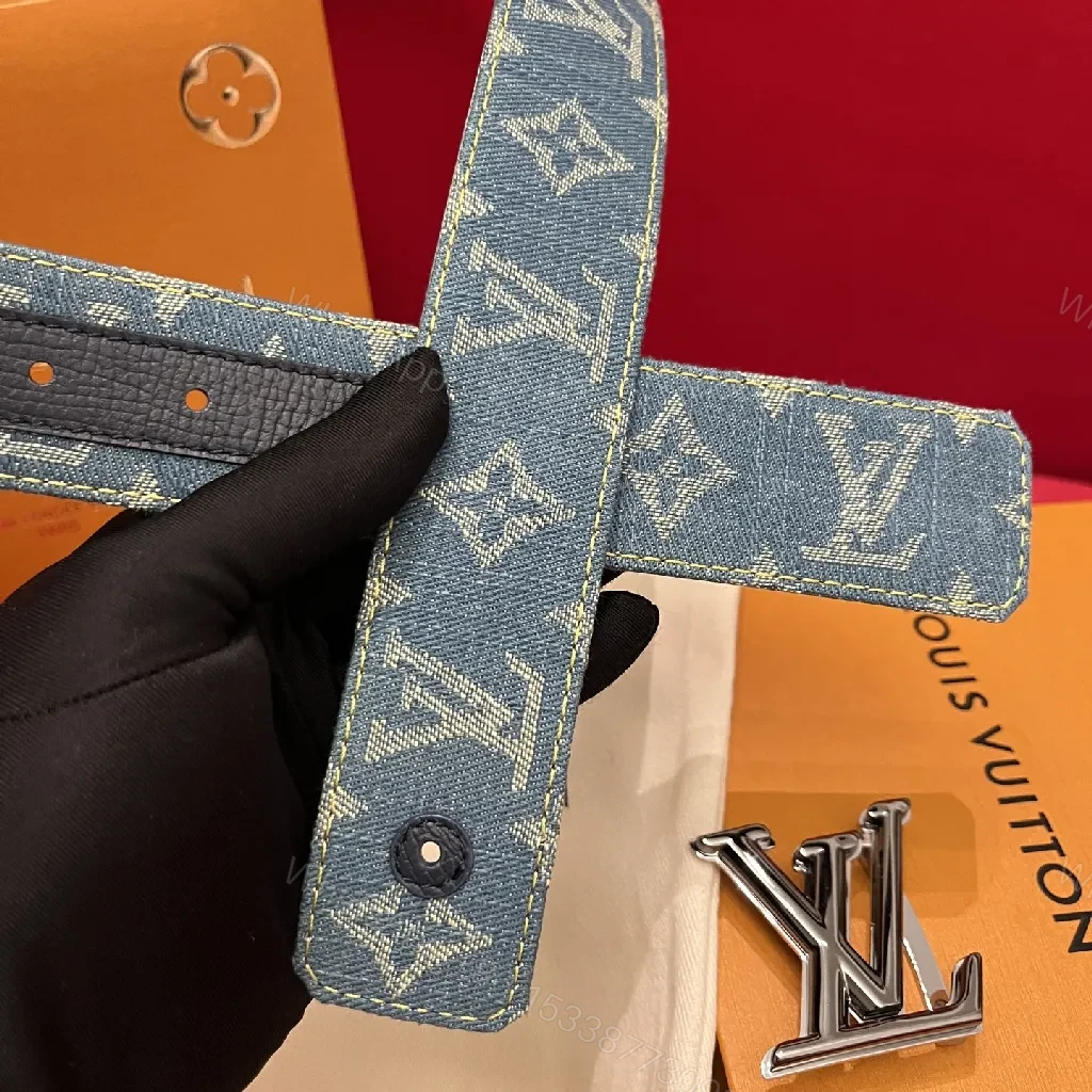 View 7 of Denim Monogram Belt with Silver Buckle - Modern Luxury Signature