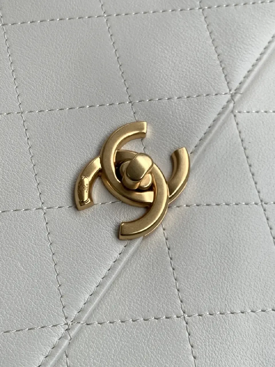 View 11 of White Quilted Leather Bag with Gold Chain Accent, Convertible Shoulder/Crossbody