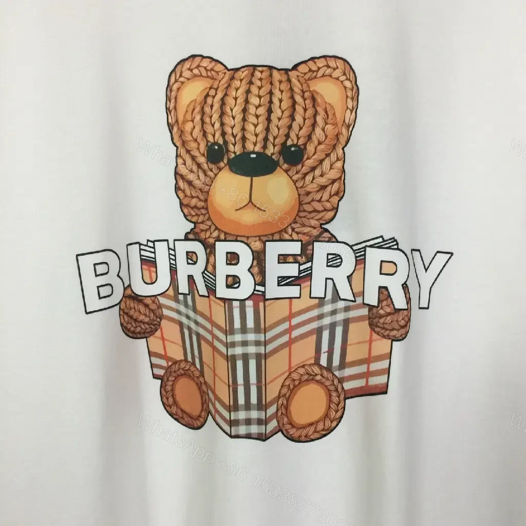 View 5 of White Cotton Tee, Burberry Bear Graphic, Relaxed Fit, Premium Comfort Tee