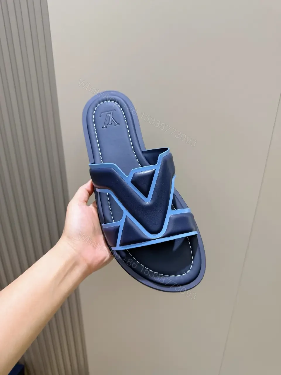 View 5 of Blue Textured Slip-Ons: Subtle Luxury Everyday Comfort
