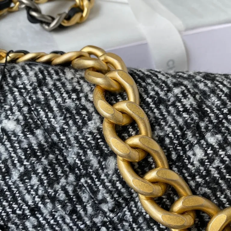 View 5 of Chanel-Inspired Tweed Canvas Handbag with Luxe Chain