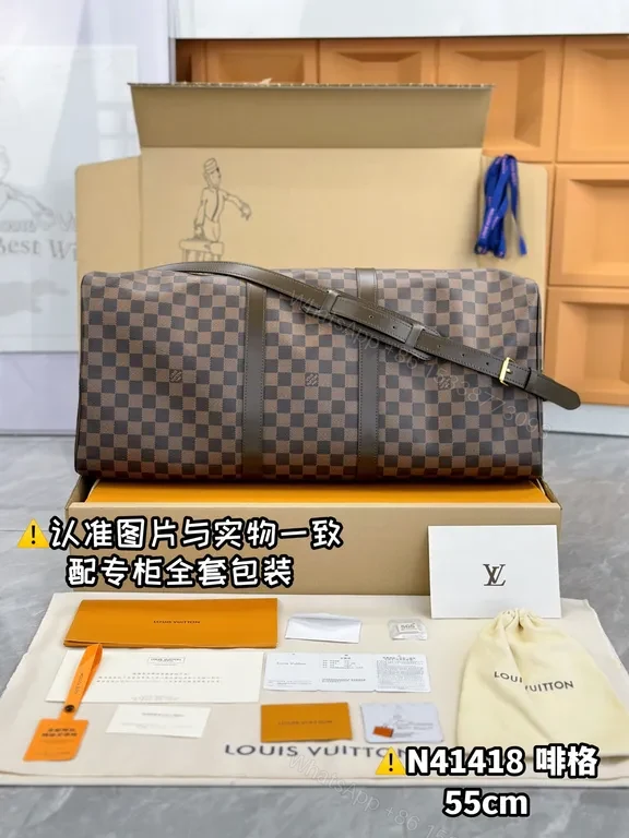 View 6 of Damier Ebene Keepall 55: Premium Travel Duffle with Everyday Versatility