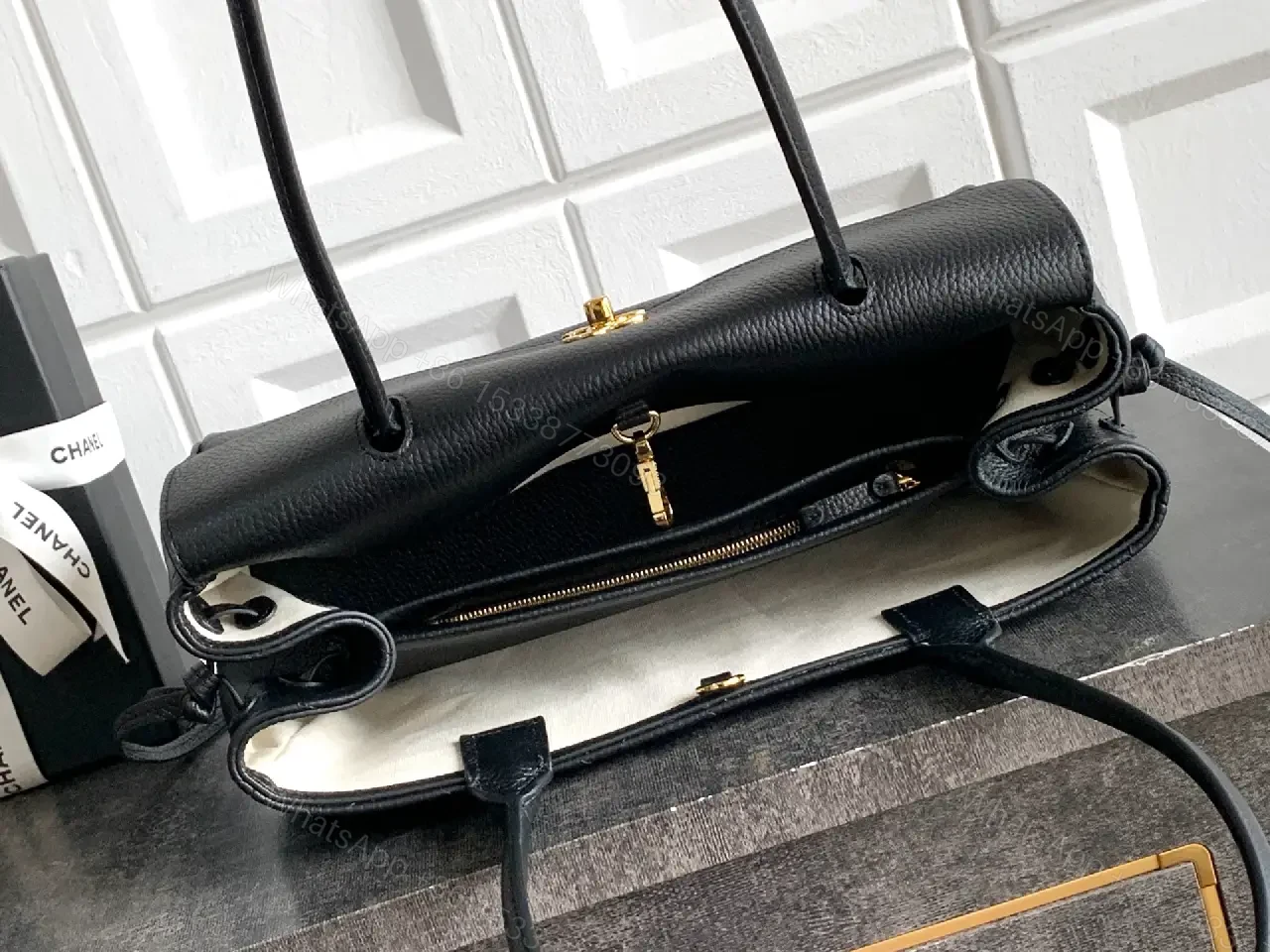 View 4 of Black Leather Shoulder Bag: Refined Texture, Subtle Branding, All-Day Versatility