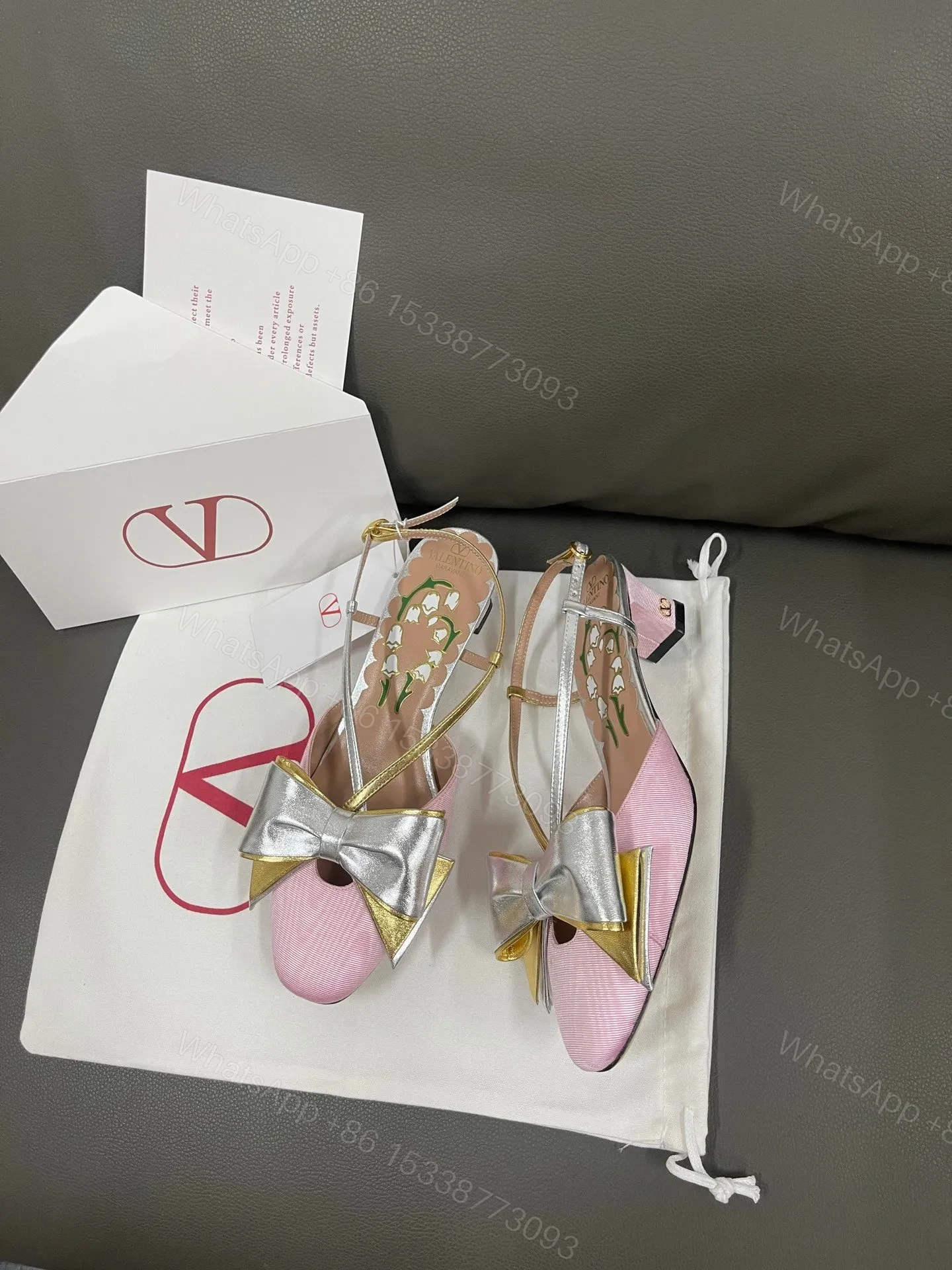 View 3 of Valentino Women Pink And Gold Leather Flats
