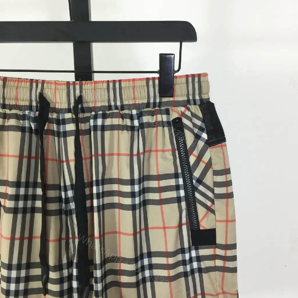 View 3 of Beige Cotton Burberry Check Shorts with Drawstring