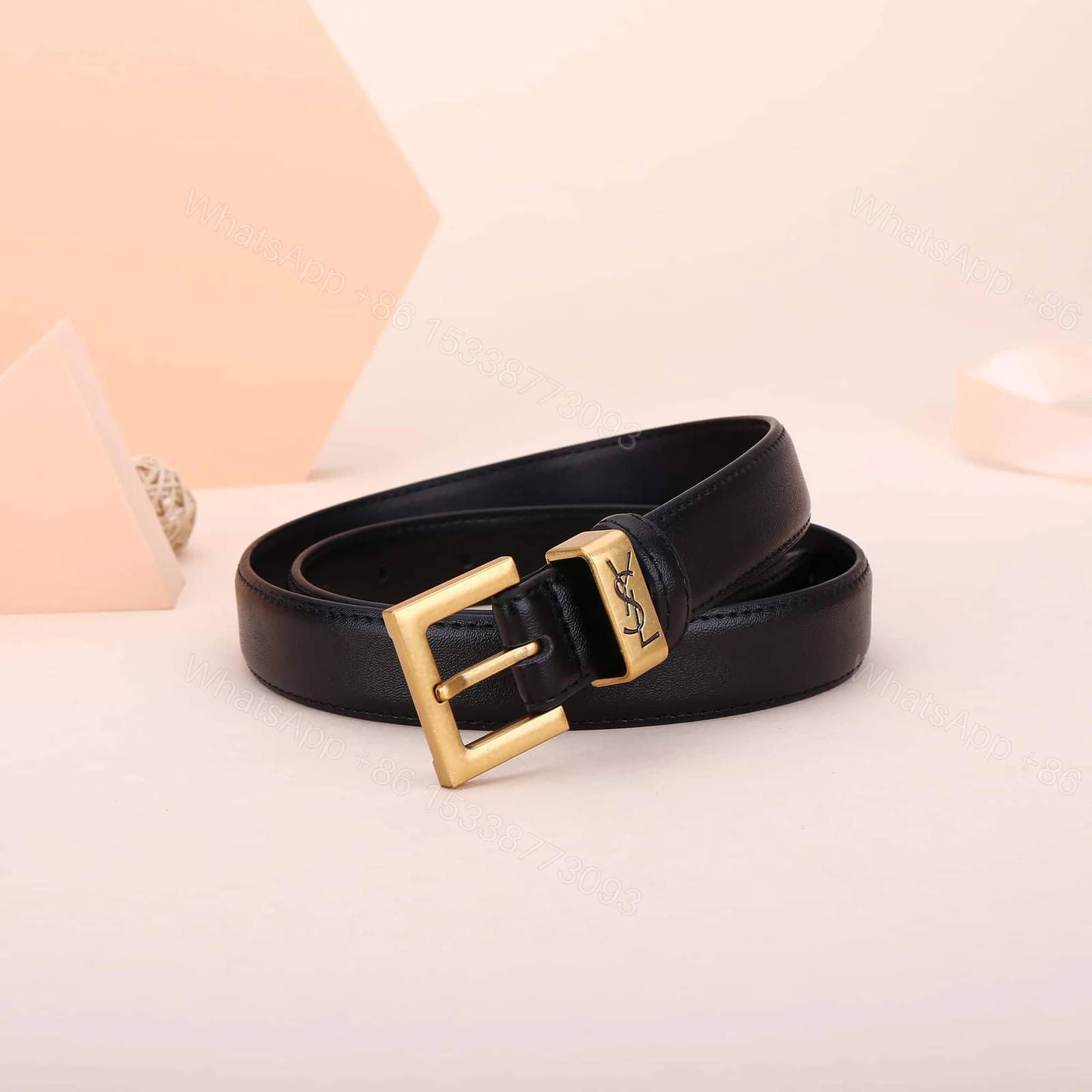 View 4 of SAINT LAURENT YSL SQUARE LOGO CLASSIC BELT BLACK 25MM