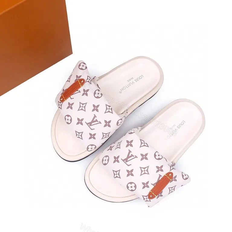 View 6 of White LV Monogram Padded-Strap Sandals â€“ Effortless Luxury Slide