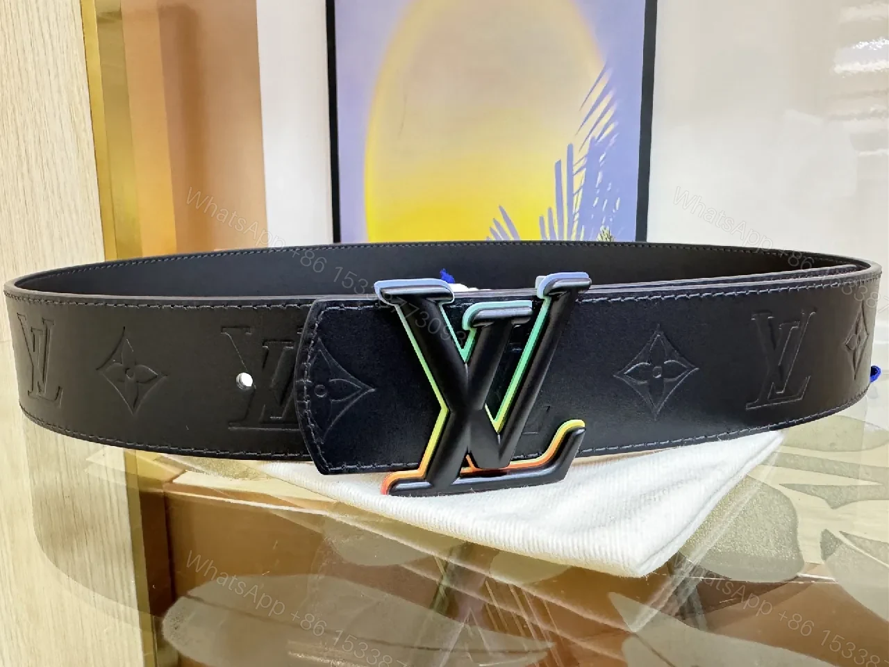 View 7 of Bold Leather Belt: Monogram Color-Block Buckle