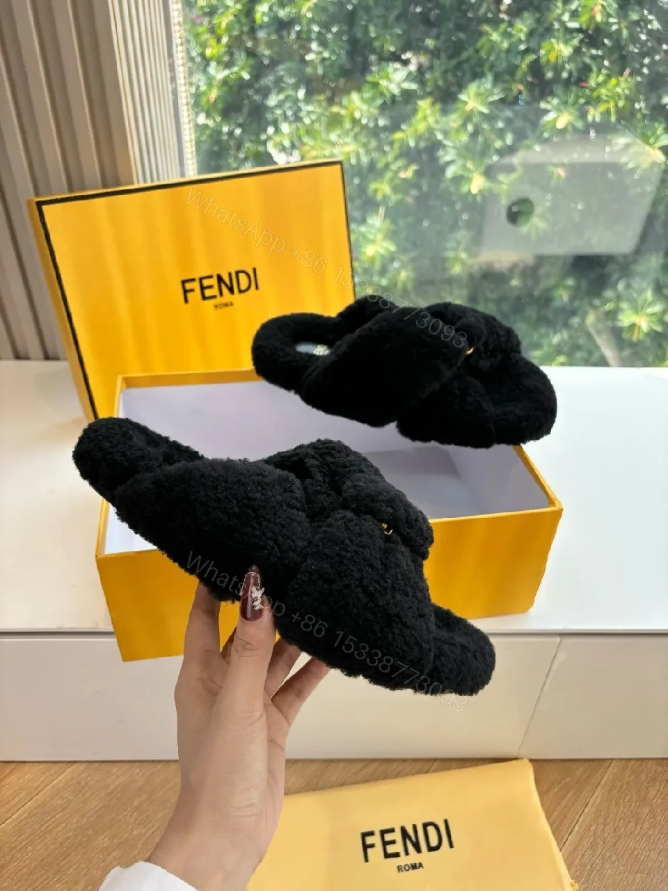 View 2 of Black Faux Fur Slip-Ons: Lux Cozy Couture Comfort