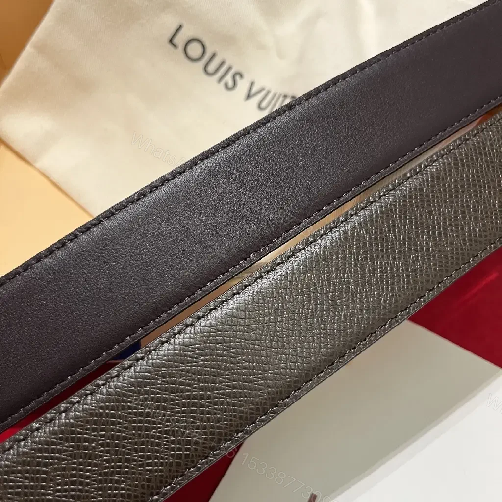 View 6 of Lux Black Leather Belt with LV Hardware - Elegant Daily Wear