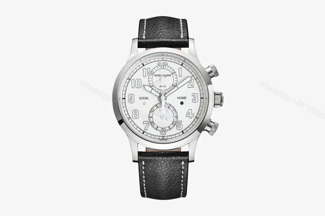 Patek Philippe 5924G White Dial Multi Function Chronograph Watch with Black Italian Leather Strap — view 1