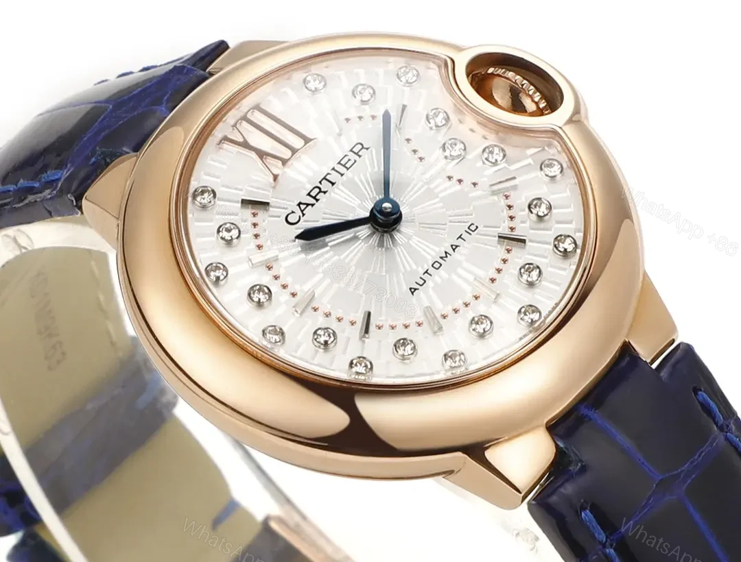 View 5 of BV Factory Cartier Ballon Bleu WJBB0080 Rose Gold Watch with Blue Leather Strap