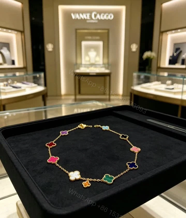 View 4 of Van Cleef Dupe Multi-Stone 10-Motif Alhambra Necklace