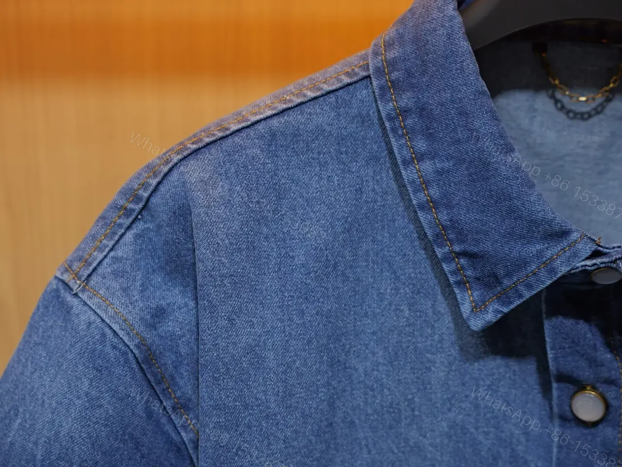 View 9 of Blue Denim Shirt Short Sleeves with Pocket Front Button-Up