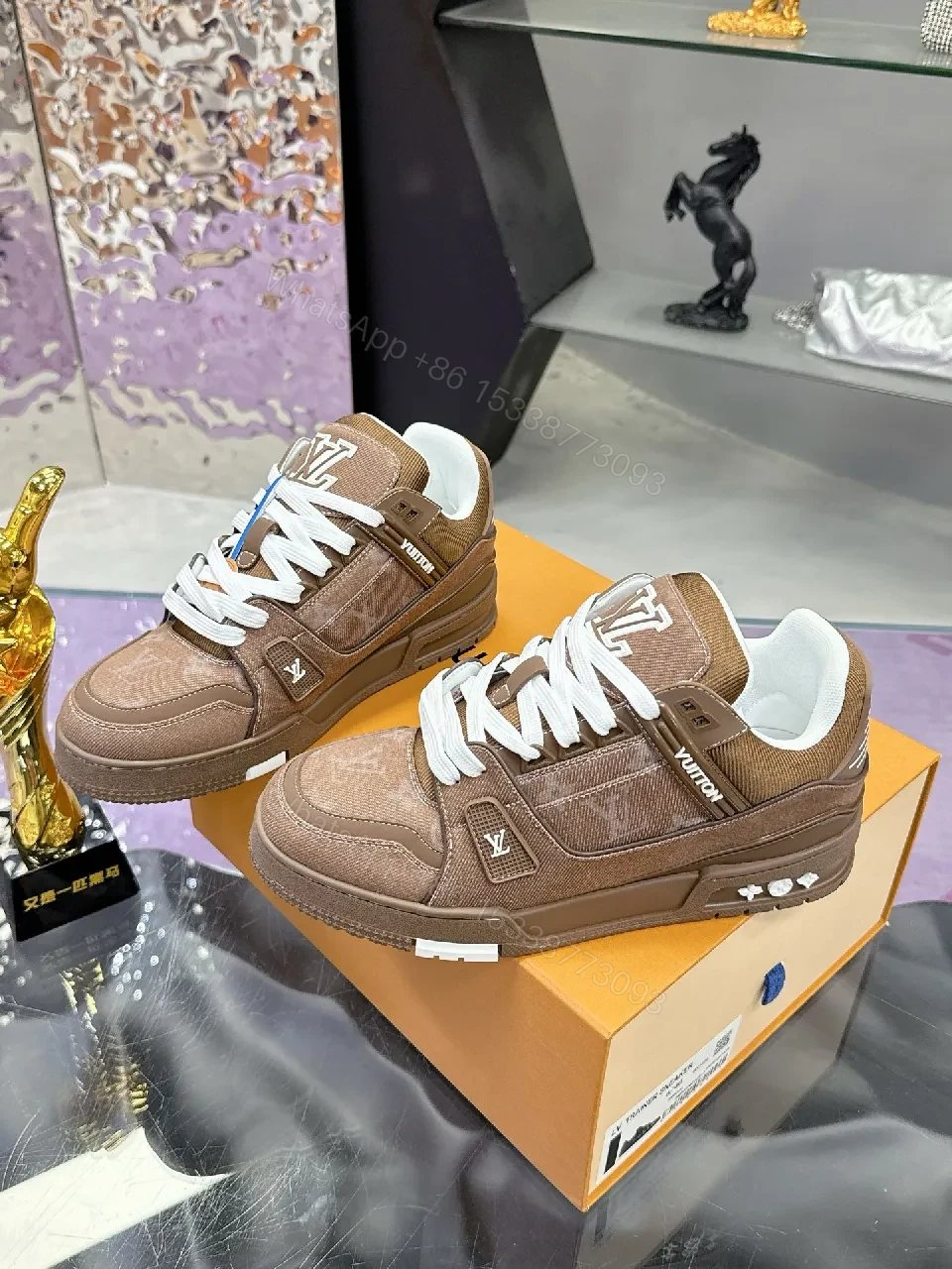 View 3 of Brown Leather Detail Low-Top Sneakers: Luxe Everyday Comfort
