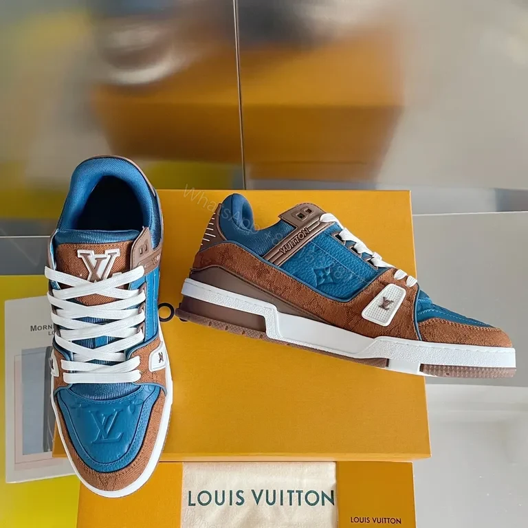 View 3 of Blue Suede & Caramel Leather LV-Style High-Tops: All-Day Comfort
