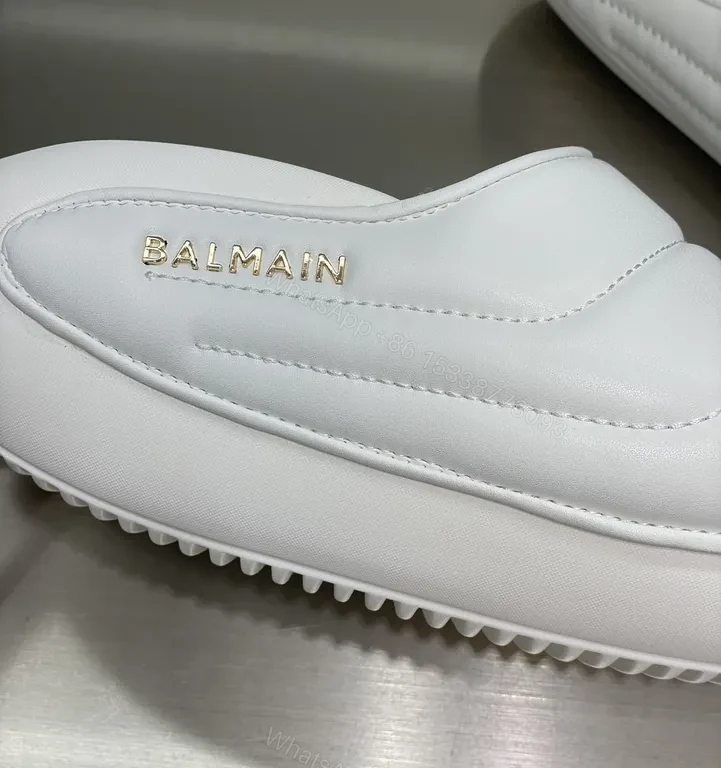 View 3 of White Balmain Leather Slides â€“ Contoured Comfort Slip-Ons