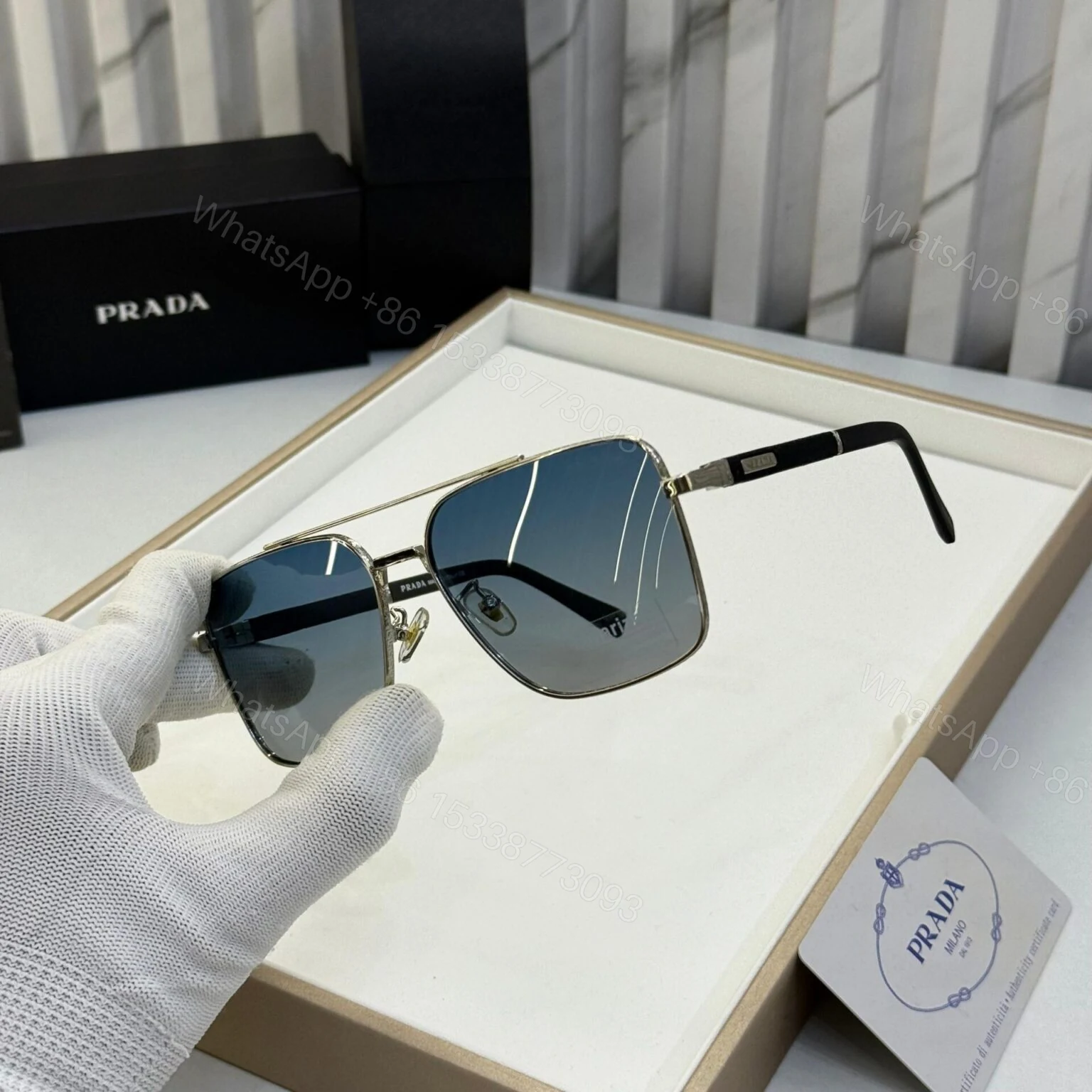 View 2 of Prada Square Aviator Silver Blue Gradient Frame