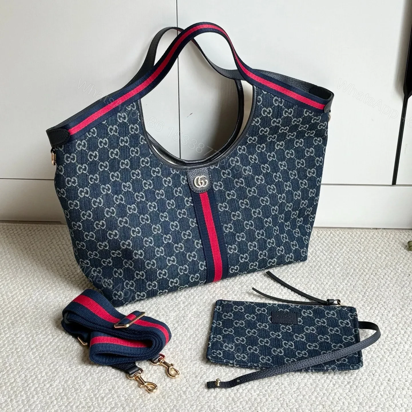 View 5 of Gucci Giglio Tote Blue Top quality 1:1 Replica