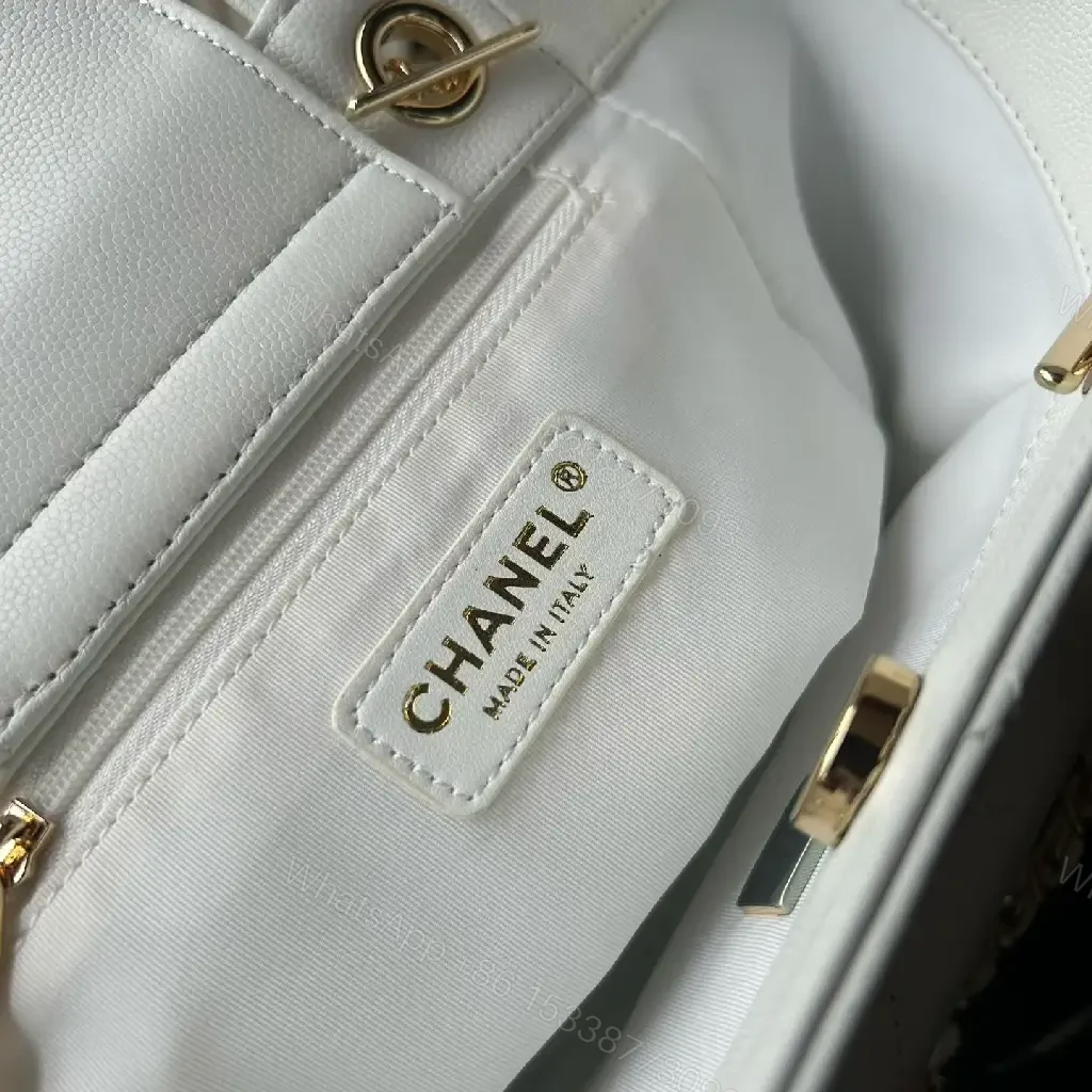 View 7 of Pale Gray Diamond-Quilted Tote: Gold-Accented Chanel-Style Flap