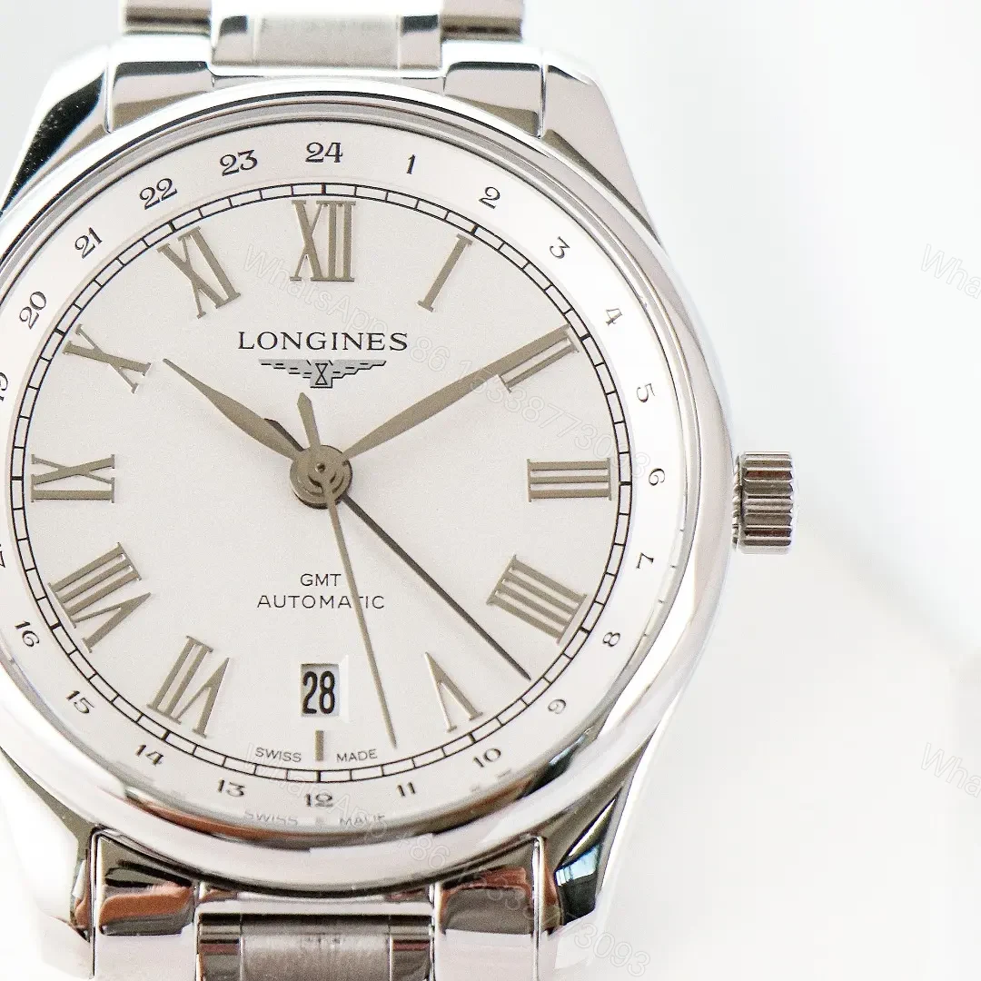 View 3 of Longines Master Collection Classic Re Edition GMT Watch White Dial Stainless Steel Bracelet 40mm Case Sapphire Crystal Italian Leather Strap Option