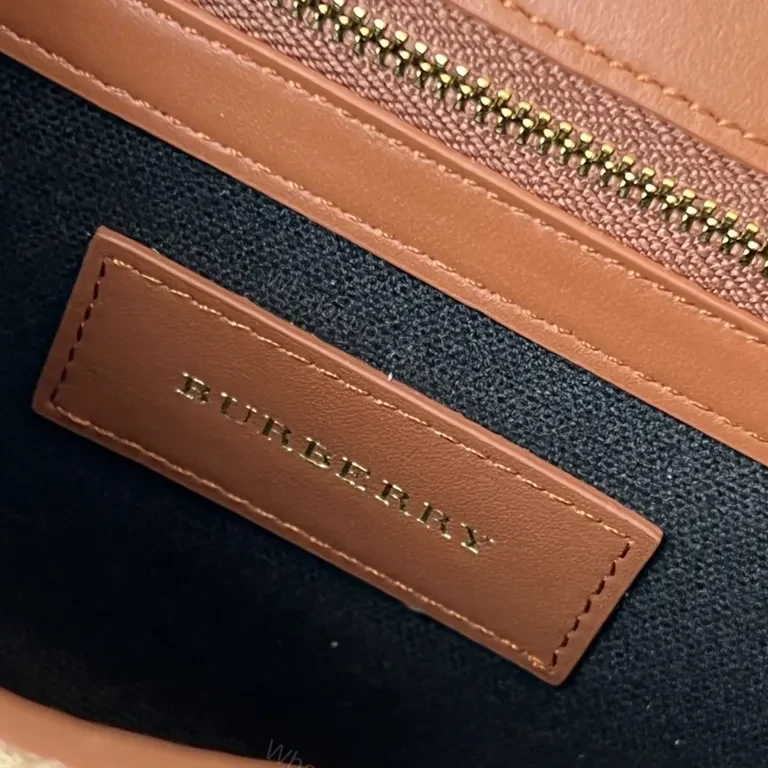 View 3 of Burberry Plaid Crossbody Bag - Cognac Leather, Signature Check
