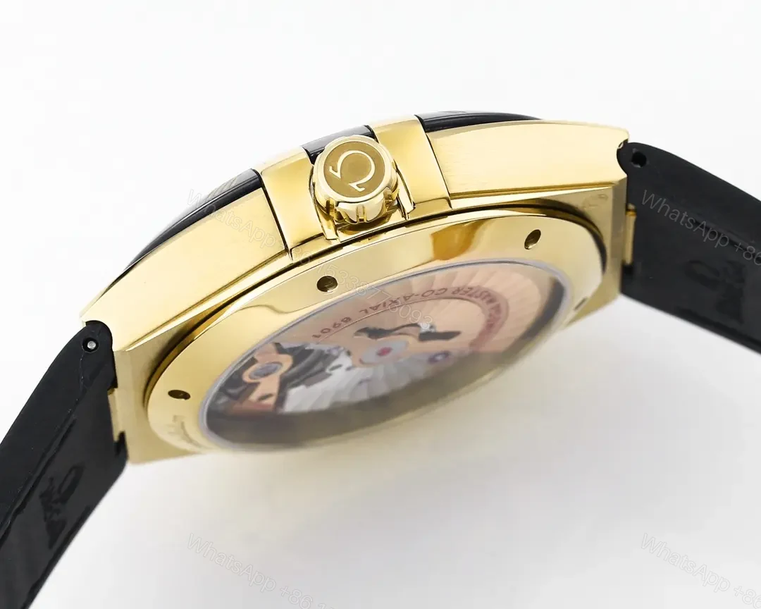 View 6 of Omega Constellation Meteorite Series 5th Generation 41MM Black Dial Gold Tone Watch with Black Leather Strap