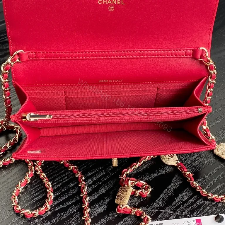View 5 of Chanel-Style Quilted Flap Bag with Gold Chain (Red)