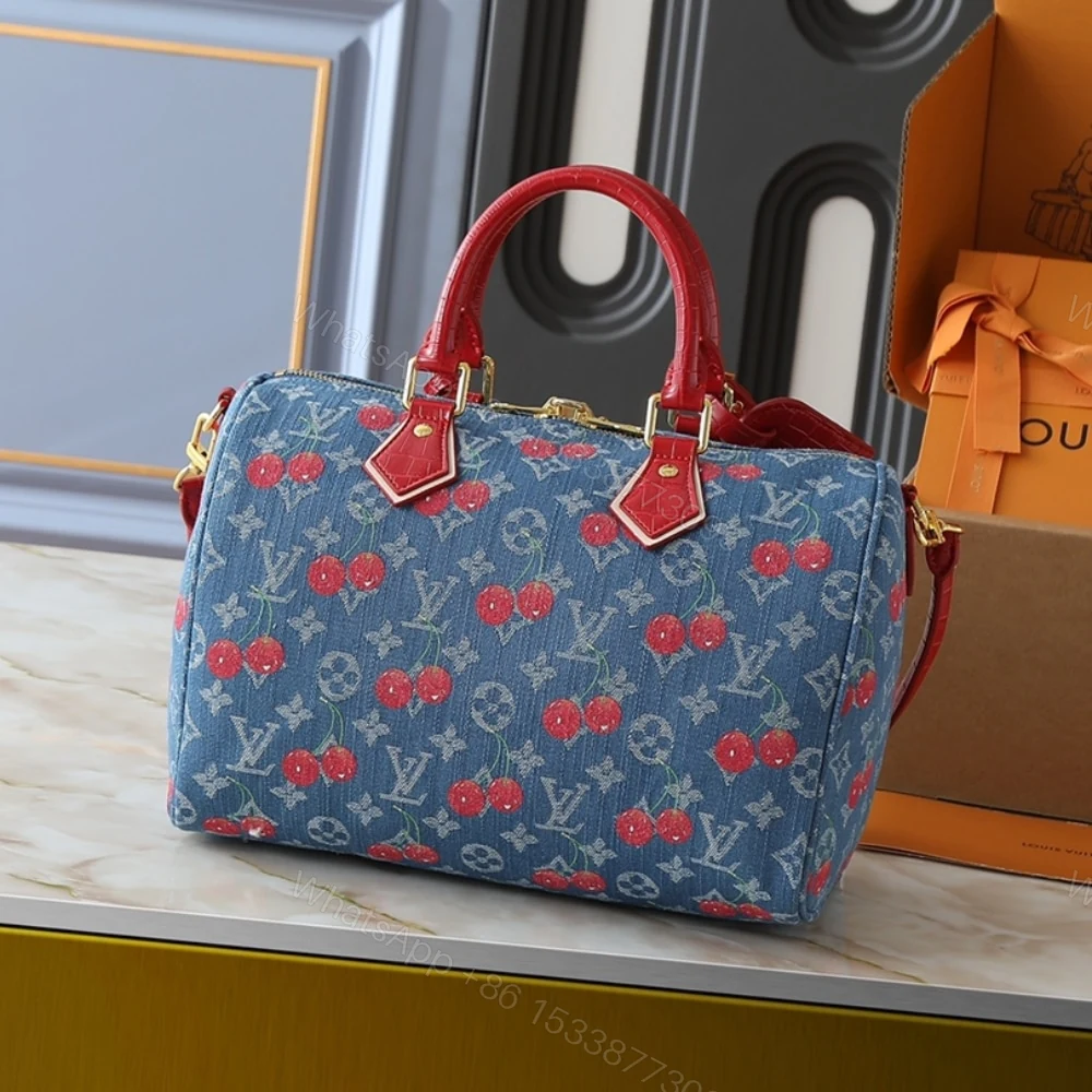 View 4 of Louis Vuitton X Takashi Murakami Bolsa Speedy Soft 30 Monogram Denim Blue 30Cm N87627