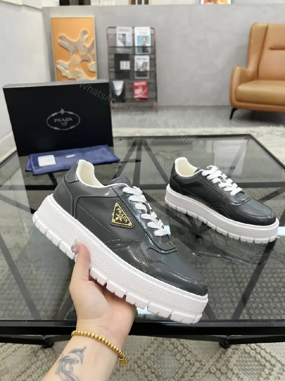 View 3 of Dark Leather Chunky-Sole Sneakers: Modern Luxury, All-Day Comfort