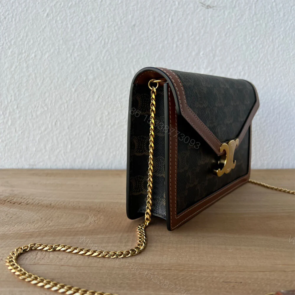 View 3 of CELINE WALLET ON CHAIN MARGO in TRIOMPHE CANVAS and calfskin