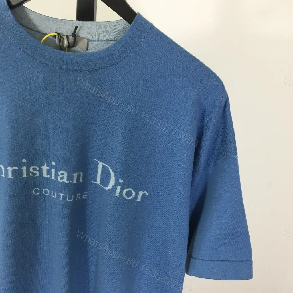 View 3 of Blue Cotton Blend Oversized Tee — Subtle Dior Logo, Luxe Streetwear
