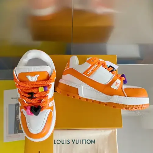 View 3 of LOUIS VUITTON LV TRAINER MAXI SNEAKERS IN ORANGE AND WHITE – LSVT334