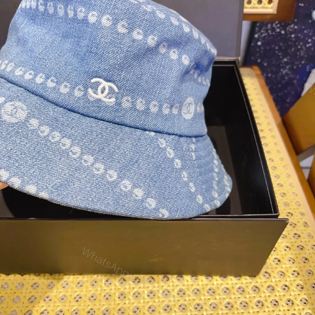 View 3 of Denim Bucket Hat: Chain-Stitch Detail, Designer-Inspired
