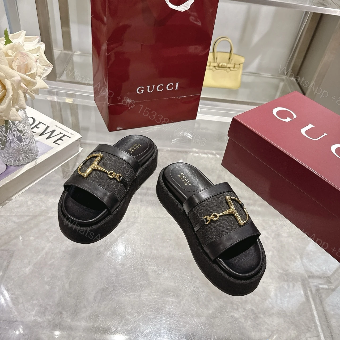 View 4 of GUCCI WOMEN’S PLATFORM SLIDES WITH HORSEBIT BLACK