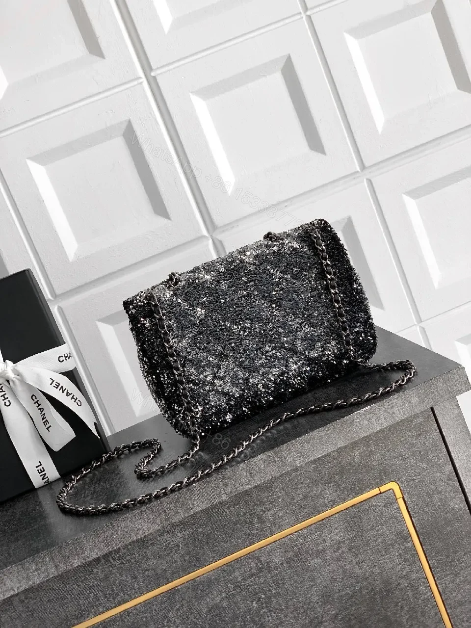 View 9 of Glossy Night Out Bag: Sequin-Quilted Chain-Top Shoulder Bag
