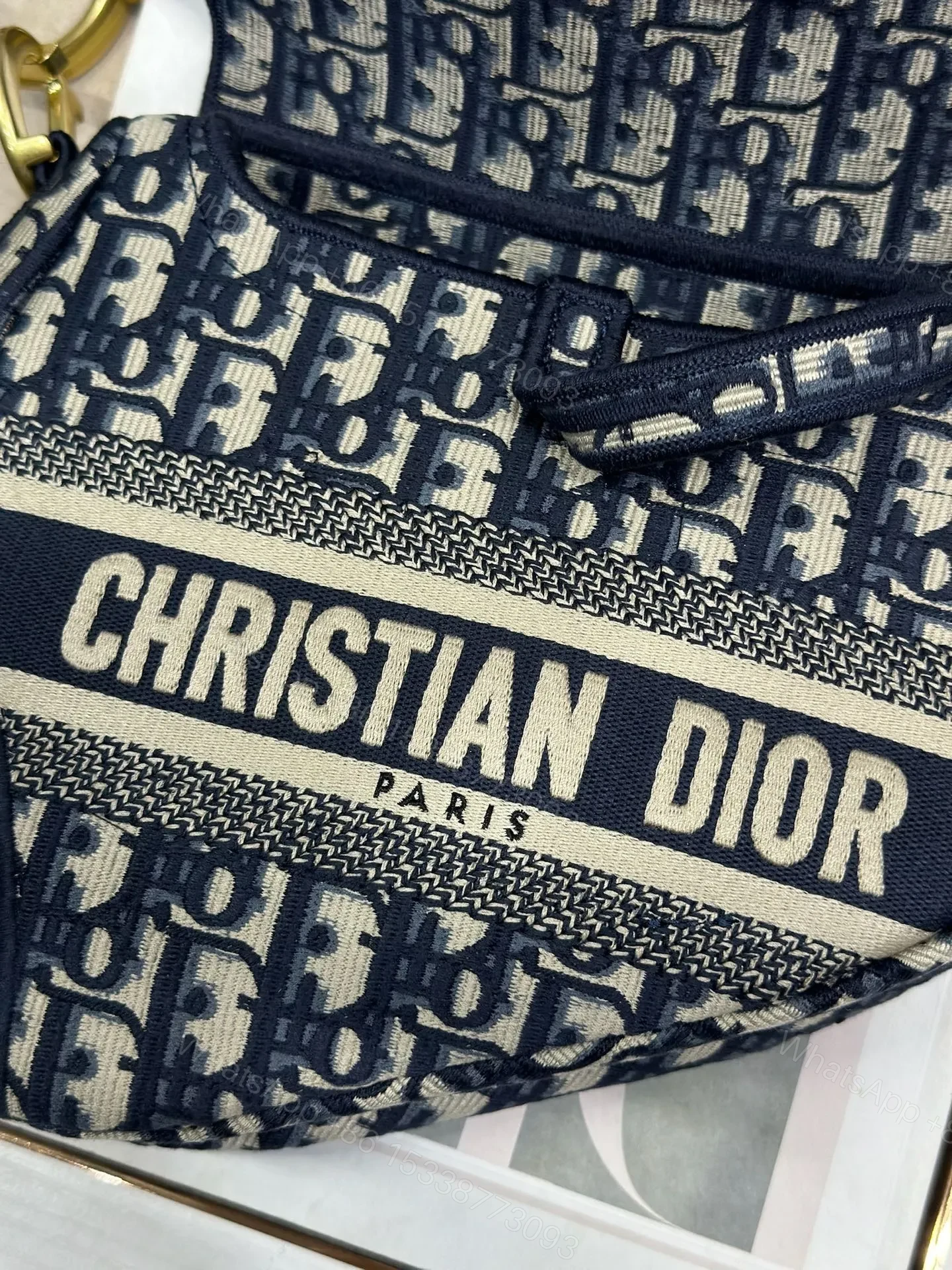 View 4 of Christian Dior Saddle Bag in Blue Dior Oblique Jacquard