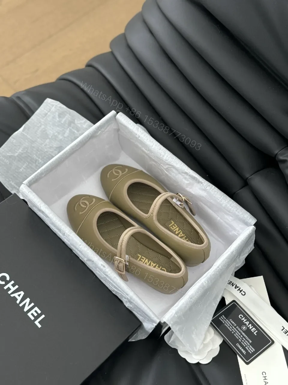View 8 of Taupe Leather-Look Mary Jane Flats with Cushioned Insole