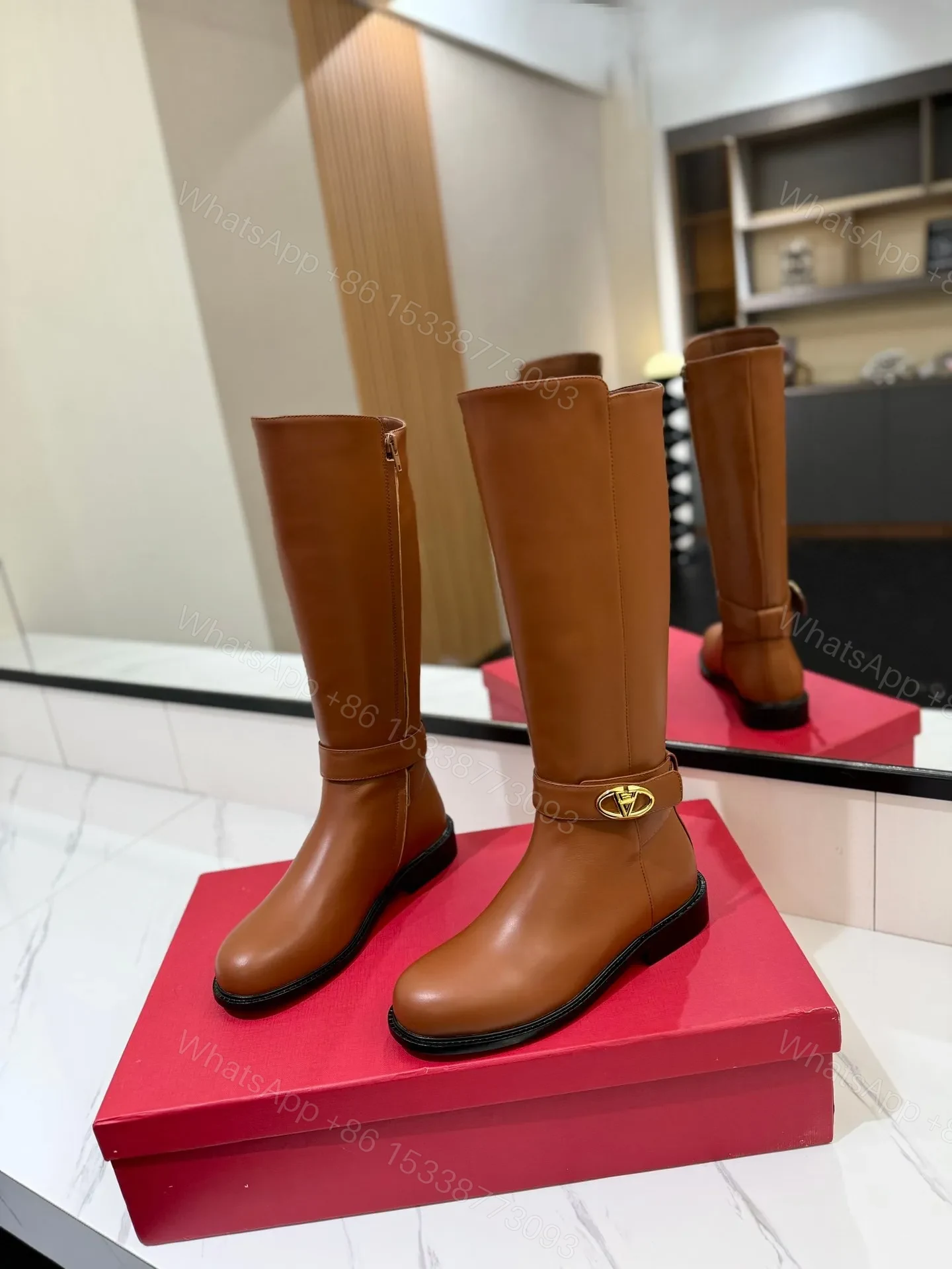 View 3 of Valentino Women Brown Leather Knee High Boots