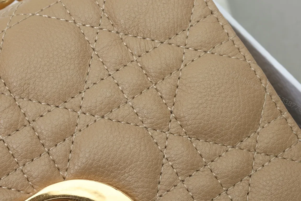 View 6 of Quilted Beige Calfskin Shoulder Bag – Gold Hardware Charm