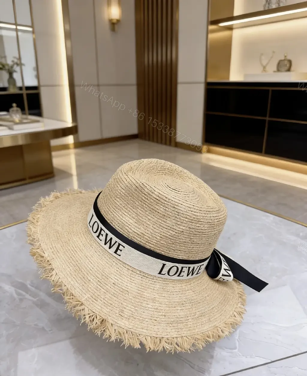 View 5 of Light Beige Straw Boater Hat with Ribbon Bow - LOEWE Style