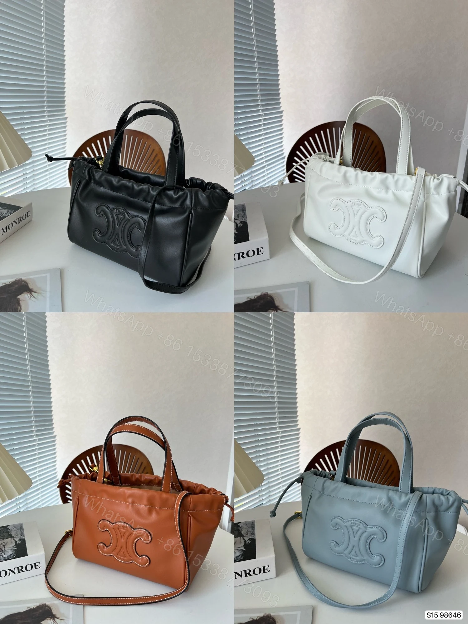 View 3 of CELINE SMALL CABAS DRAWSTRING CUIR TRIOMPHE IN SMOOTH CALFSKIN BLUE 24CM 111013DU307SZ