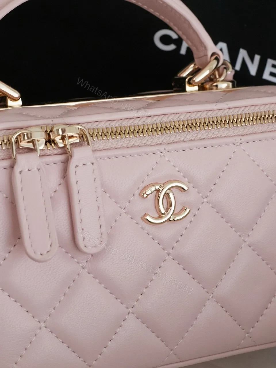 View 3 of Pastel Pink Quilted Mini Bag with Gold Hardware