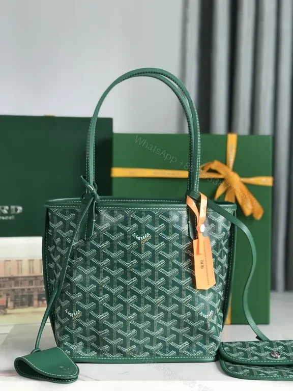 View 4 of Structured Luxe Green Tote Set: Monogrammed Top-Handle Duo