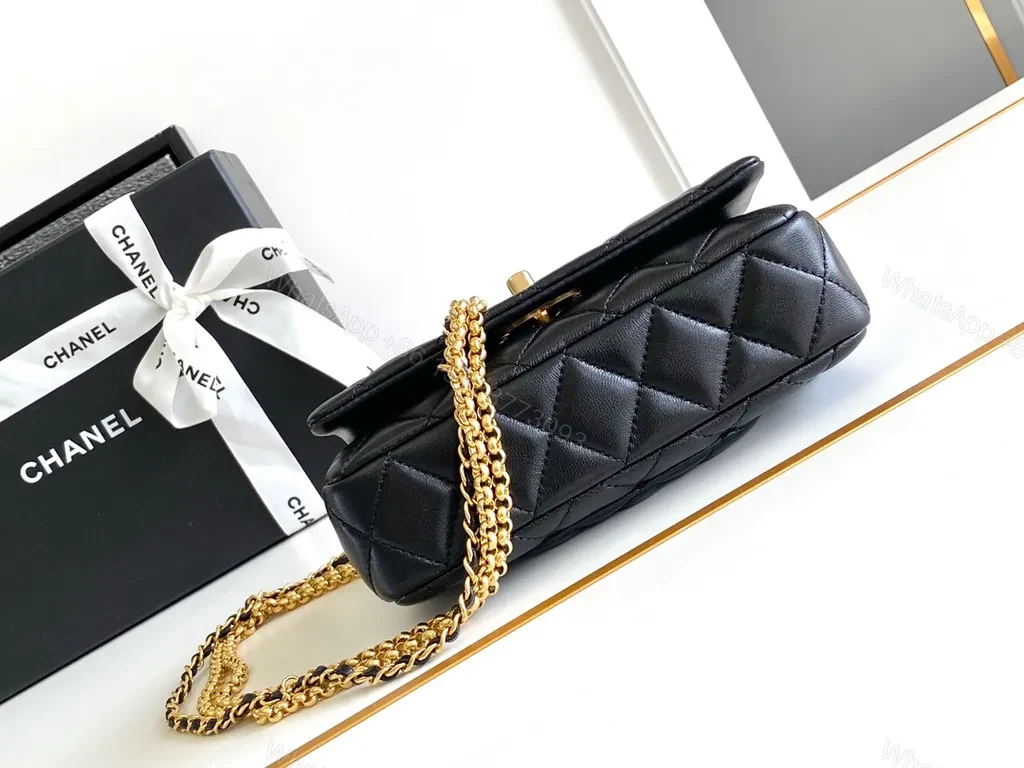 View 7 of Chic Quilted Black Flap Bag with Gold Chain - Luxury Shoulder Bag