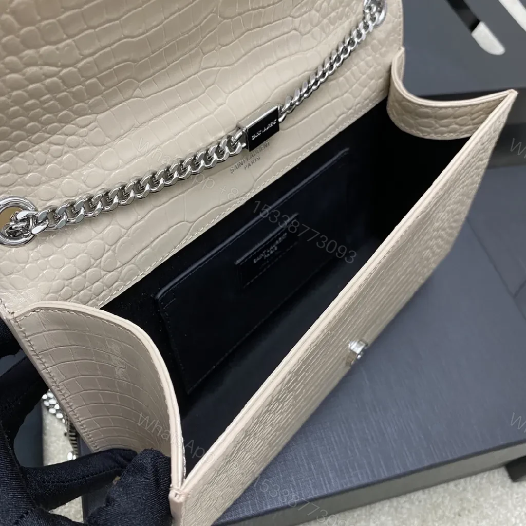 View 3 of Taupe Croc-Embossed Crossbody with Luxe Hardware, Structured Bag