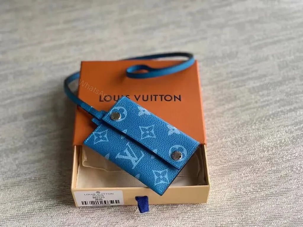 Blue Monogram Card Case in Textured Leather, Luxe Style, Secure Snap — view 1